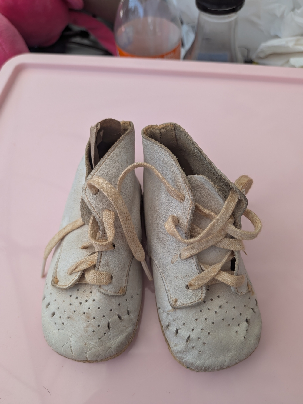 Kids Beige Leather Lace-Up Baby Shoes